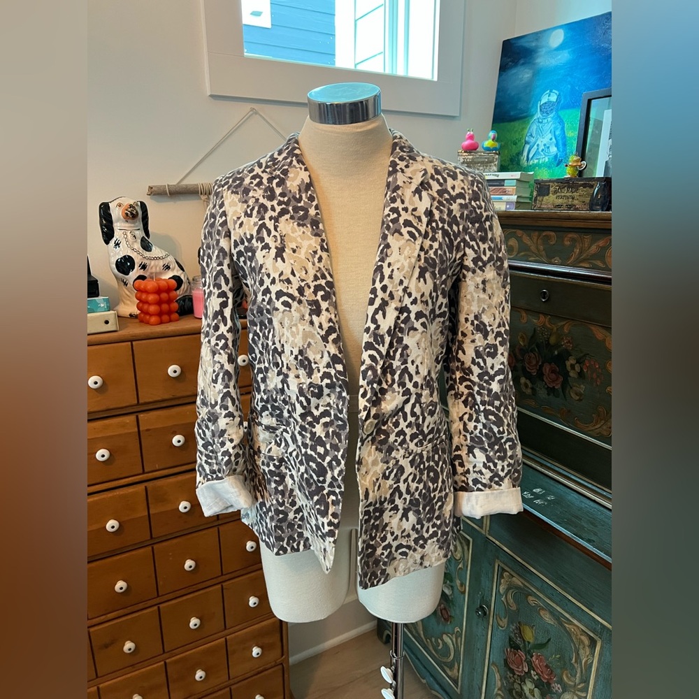 Joie leopard linen blazer